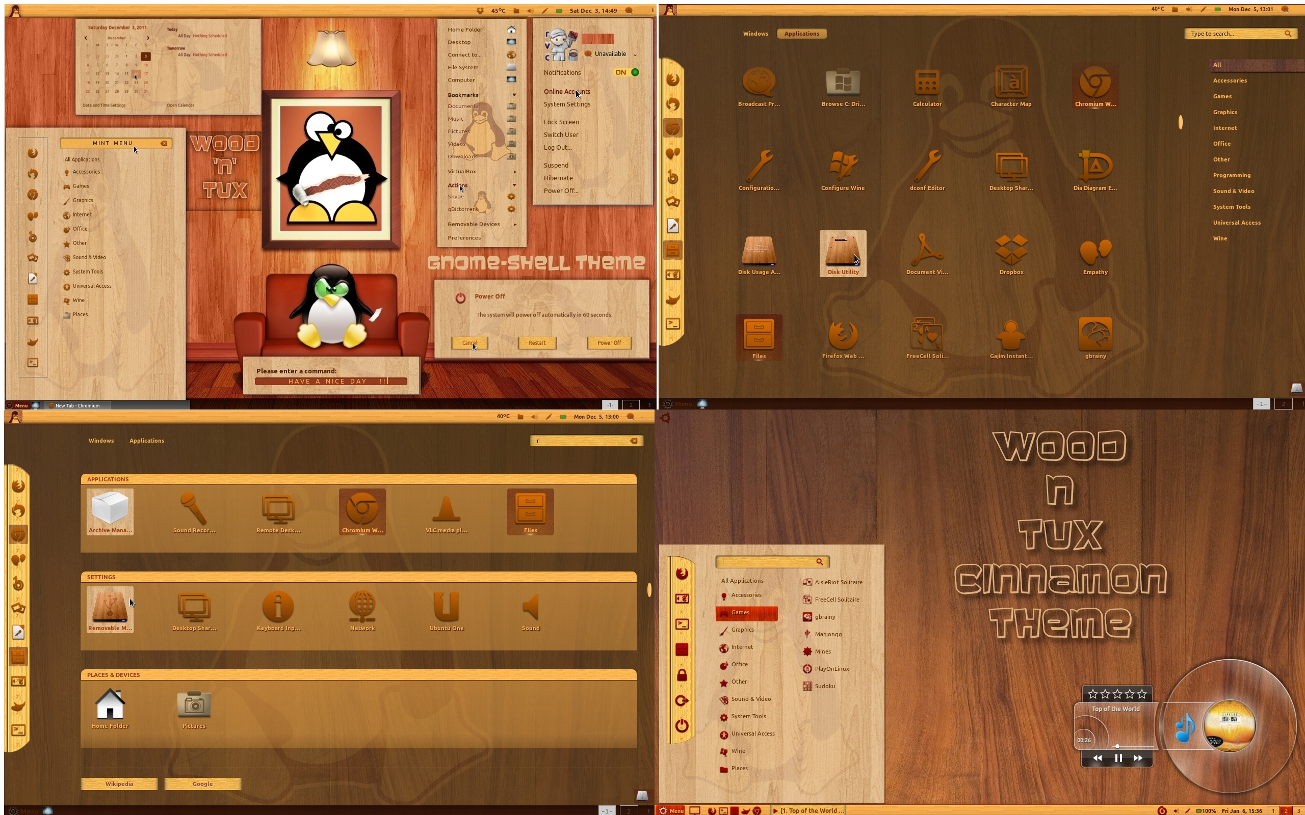 Wood 'n' Tux - Gnome Shell and Cinnamon Theme