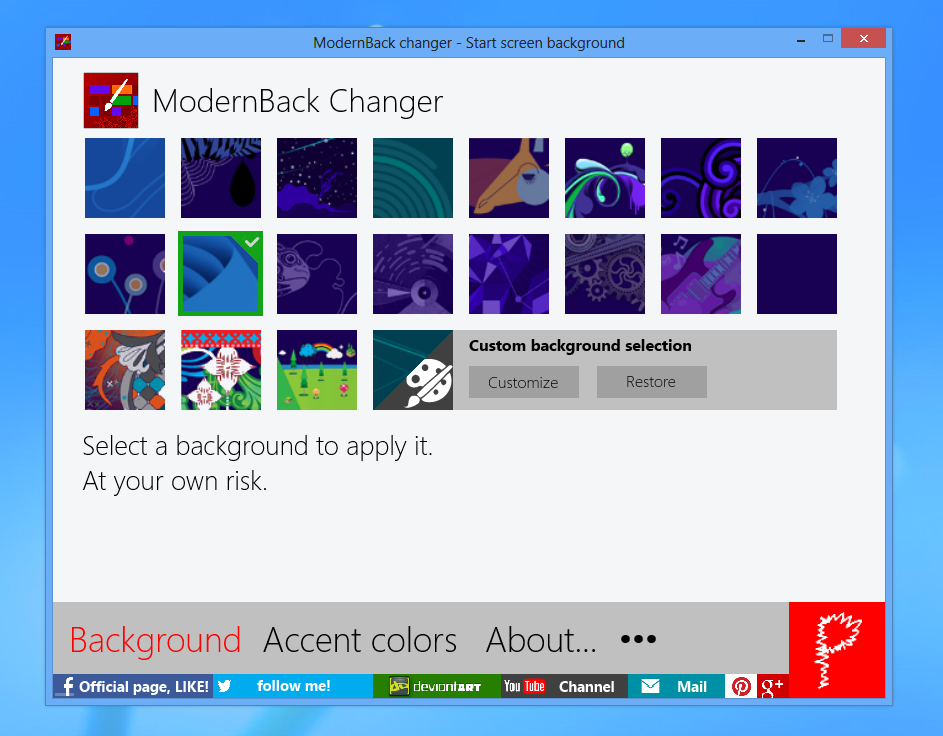 Bạn muốn thay đổi hình nền menu Start nhưng không biết làm thế nào? Với ModernBack Changer 2.8, bạn có thể dễ dàng thay đổi hình nền menu Start với sự đa dạng và phong phú của bộ sưu tập hình ảnh. Nhấn vào hình ảnh để tải xuống và trang trí menu Start của bạn ngay. 