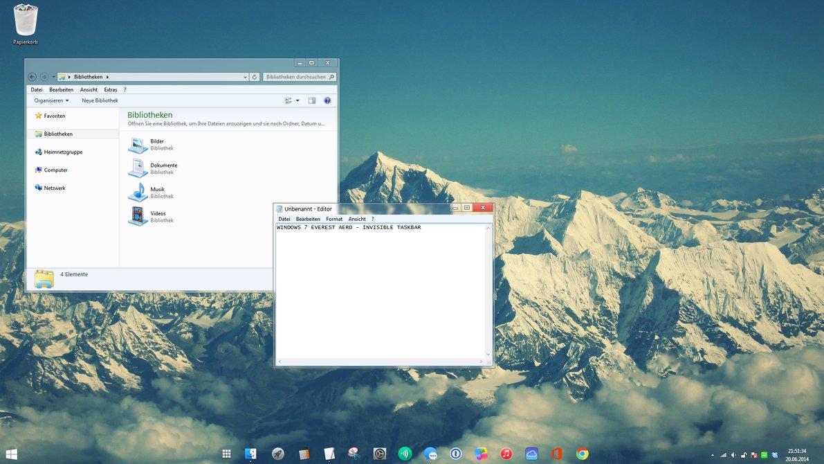 Windows 7 Everest Aero - transparent taskbar theme
