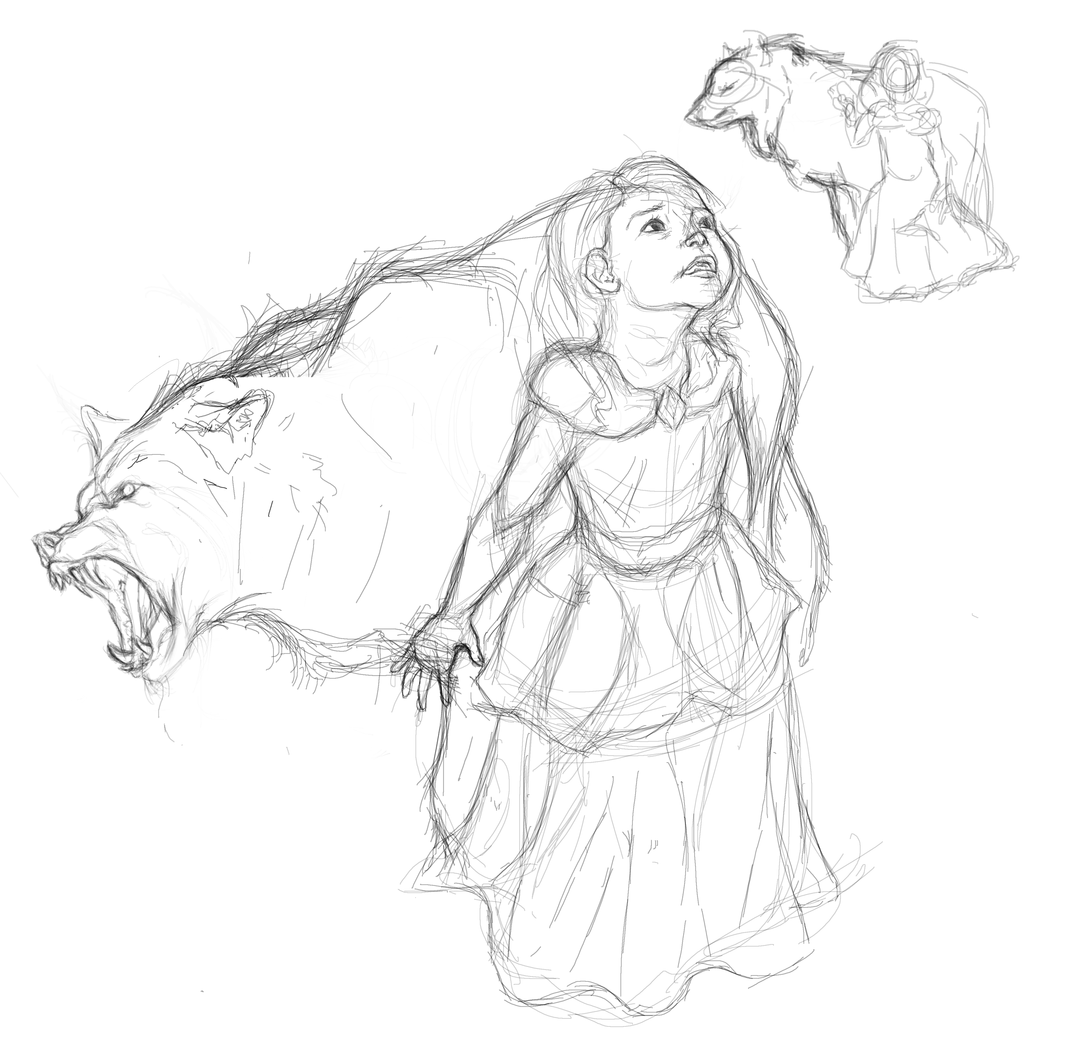 wolf and girl sketch