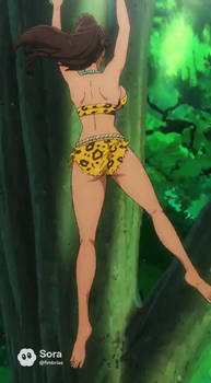 Anime Jungle girl crashes into a tree