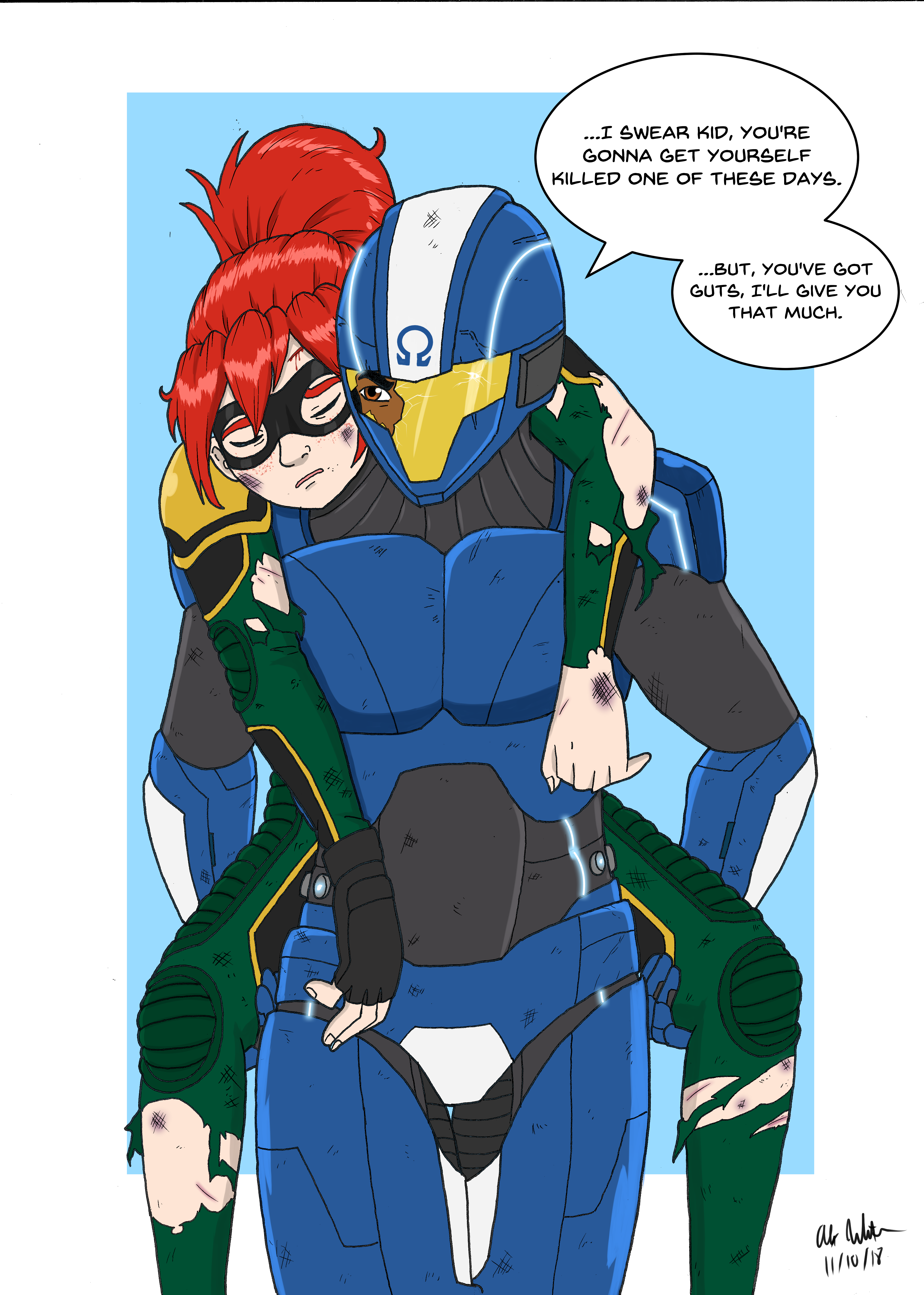 Omega carrying Atomic Girl by SentinelCorpsComix on DeviantArt