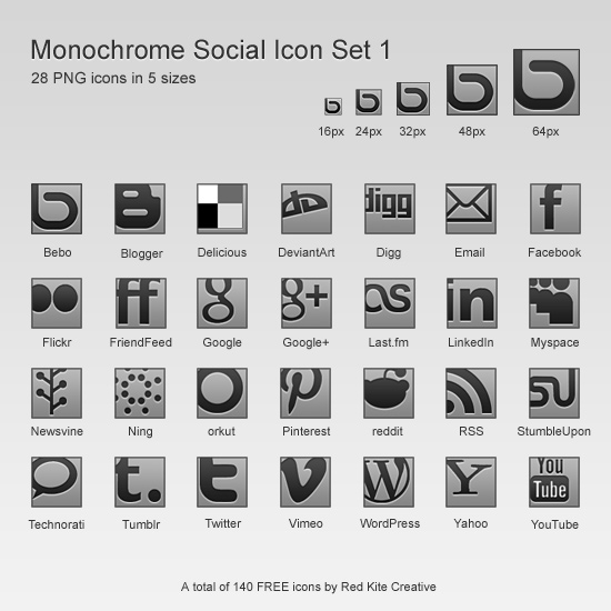 Offset Monochrome Social Icons Set 1