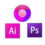 Pink Google Chrome, Illustrator, Photoshop Icons