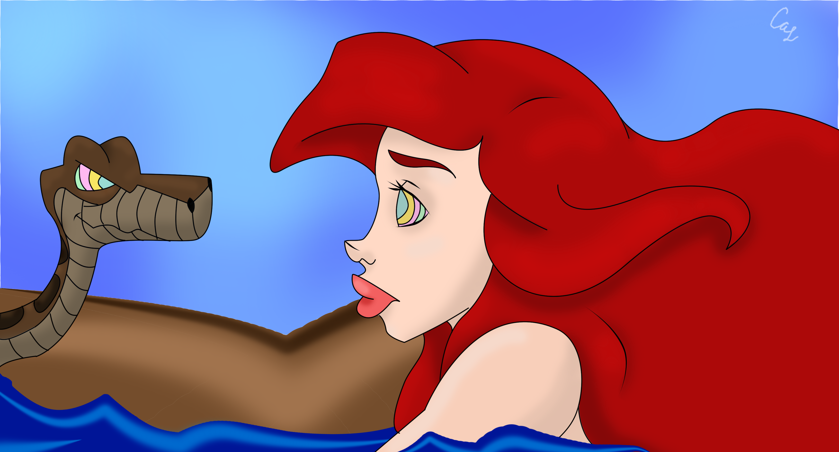 Kaa and Ariel by msdefectivetoaster on DeviantArt.