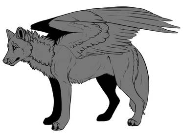 Winged Wolf Lineart