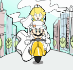 Peach and Mario: Scooter Wedding Outfits