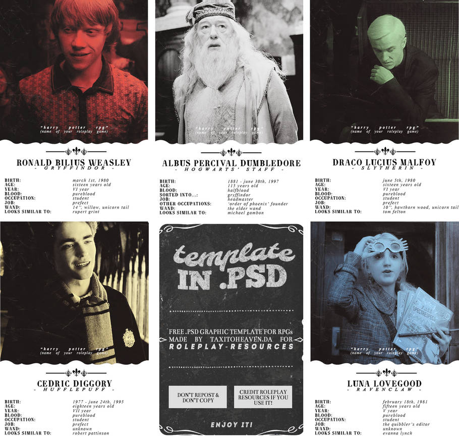 .psd template Harry Potter | Roleplay Resources by taxitoheaven on ...