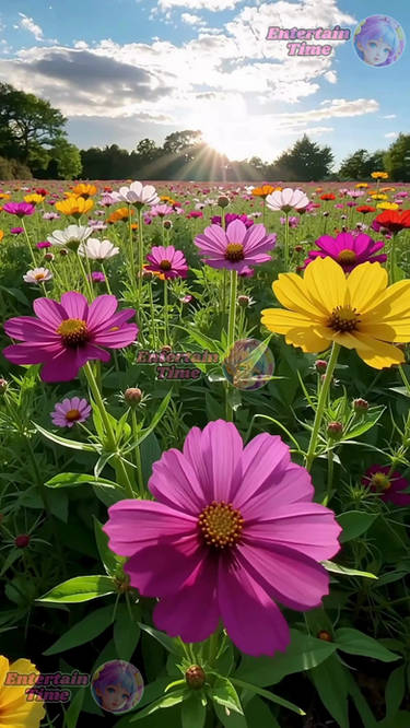 A vibrant flower field with colorful flowers
