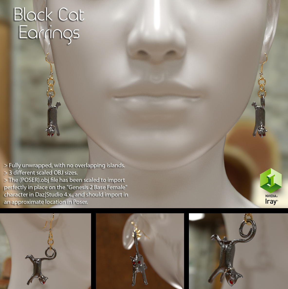 Free 3D MOdel: Black Cat Earrings