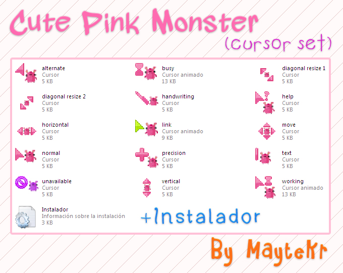 Cute Pink Monster cursor set by MayteKr