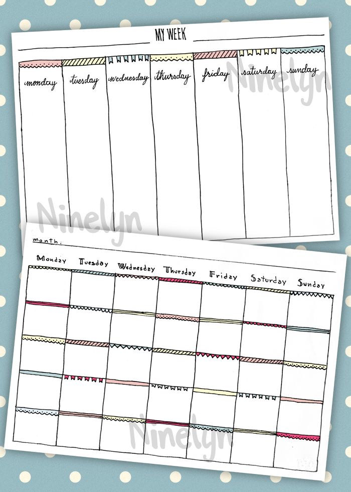 Free Printables - Weekly + Monthly Planner by Ninelyn on DeviantArt