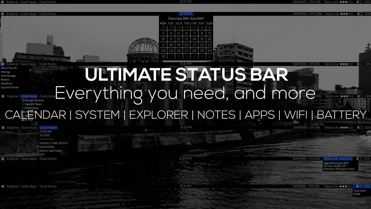 UltimateStatusBar Status Bar Windows Rainmeter by CTurner314 on