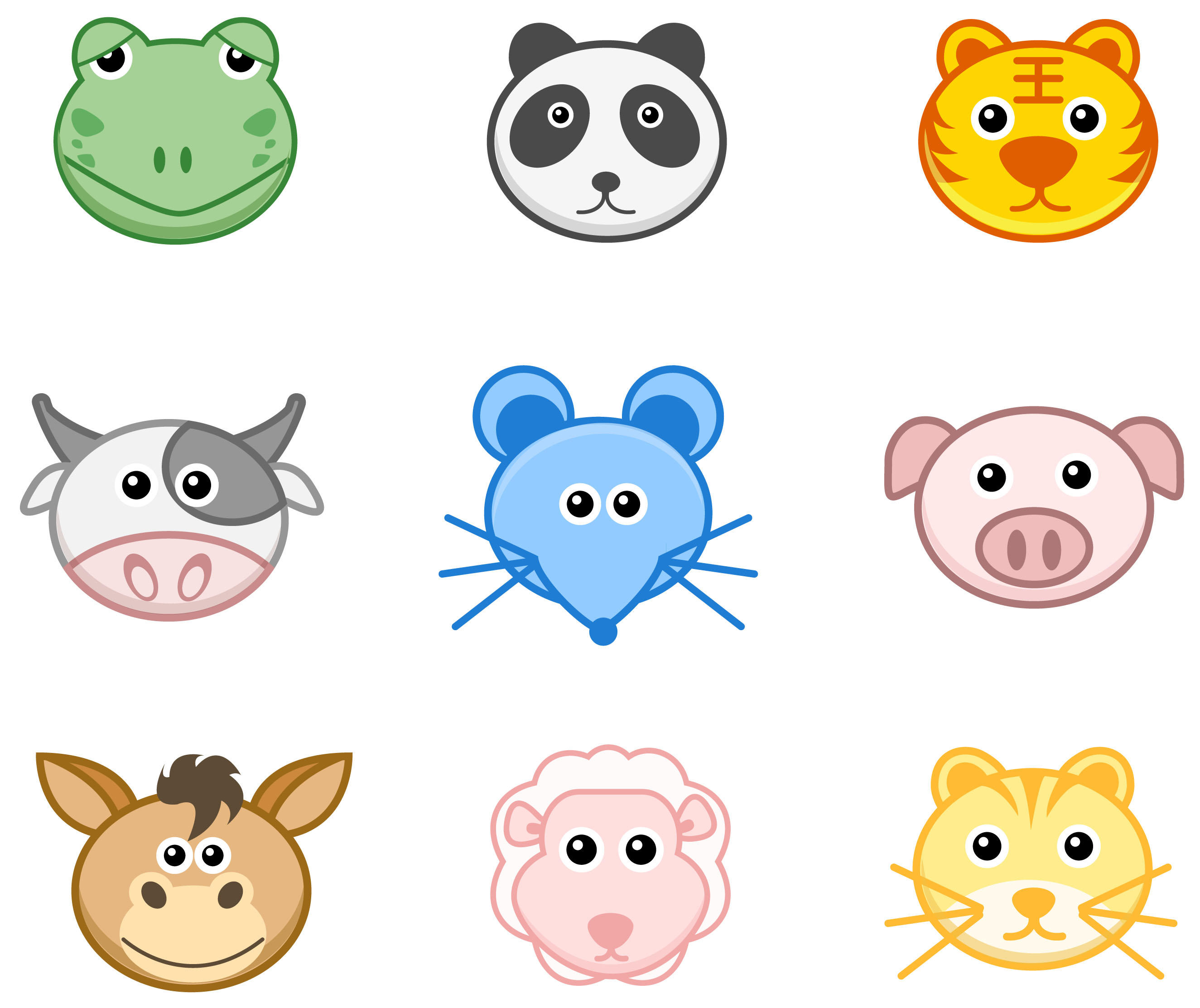 Мордочки животных. Мордашки животных. Животные вектор головы. Головы разных животных. Мордочки животных.