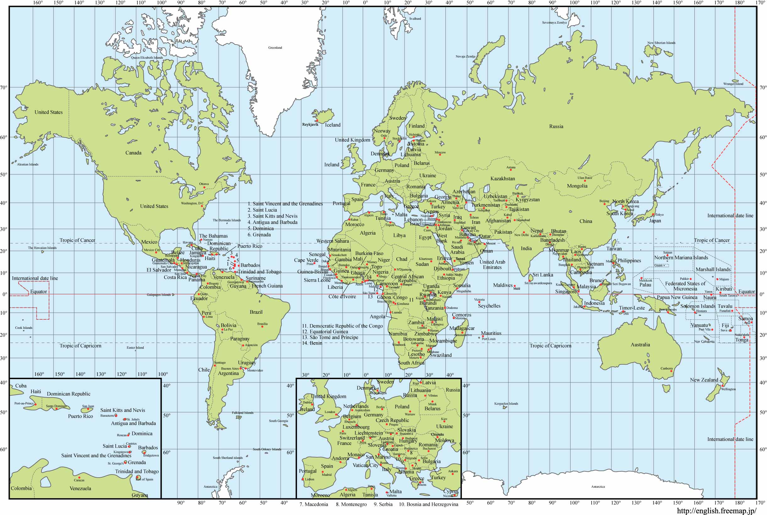 Mapa del mundo con nombres y capitales EPS