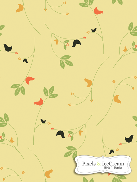 Seamless Tile BirdsNberries by pixelsandicecream