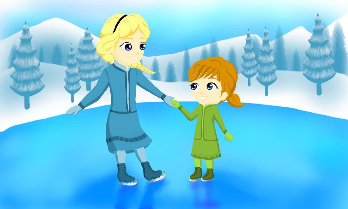 Young Elsa and Anna Ice Skating by TaliaSings on DeviantArt