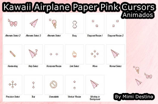 Kawaii Cute Airplane Paper Pink Cursors Cursores
