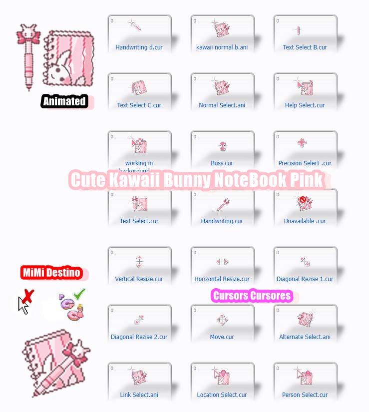 Cute notebook pink bunny cursors cursores by MimiDestino on DeviantArt