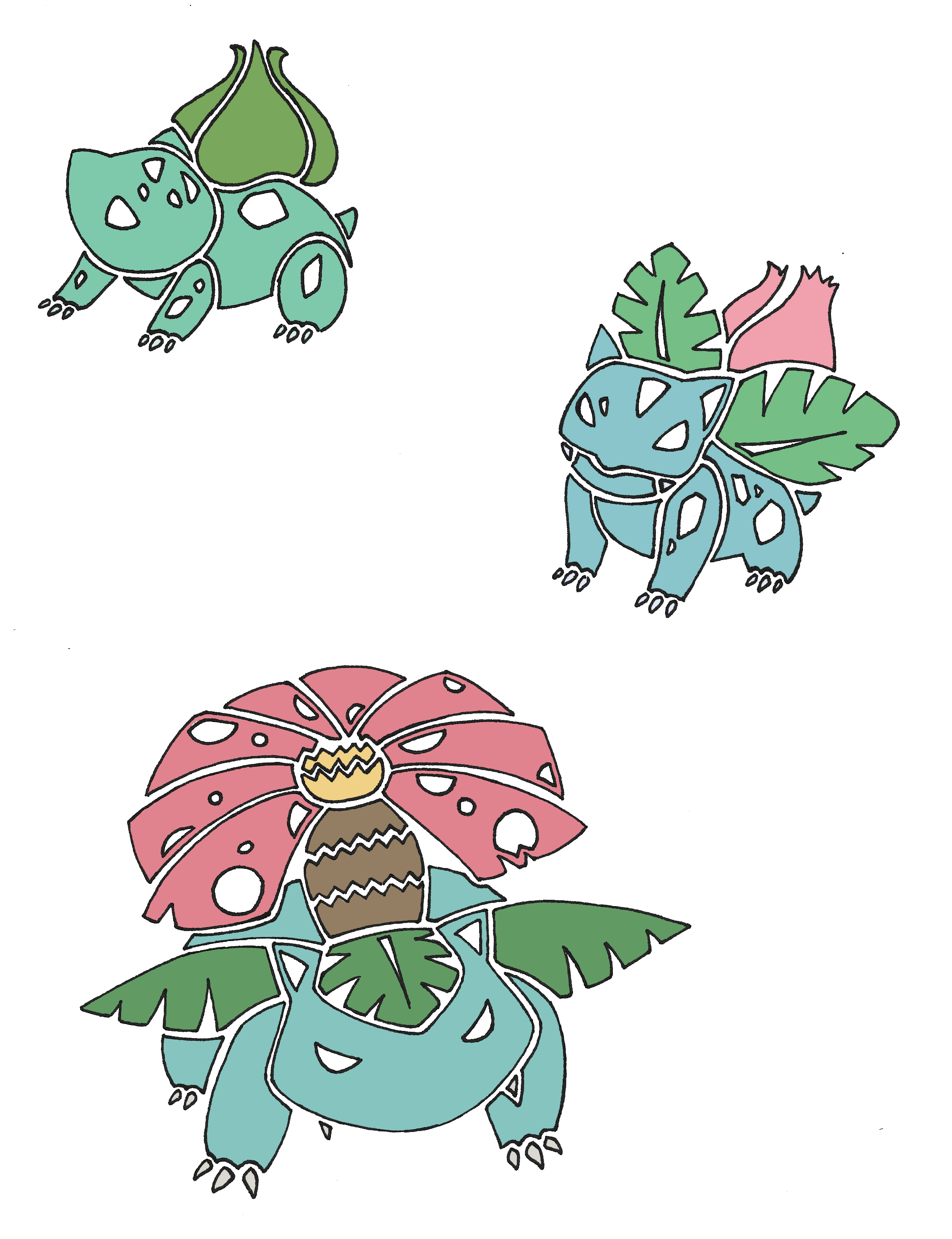 Bulbasaur, Ivysaur, Venusaur by LotusLostInParis on DeviantArt