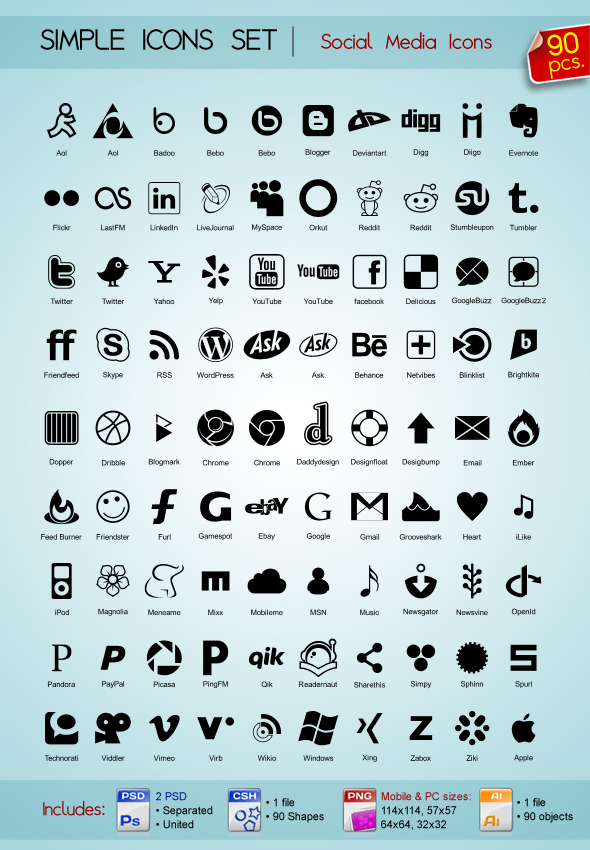 90 Social Media icons