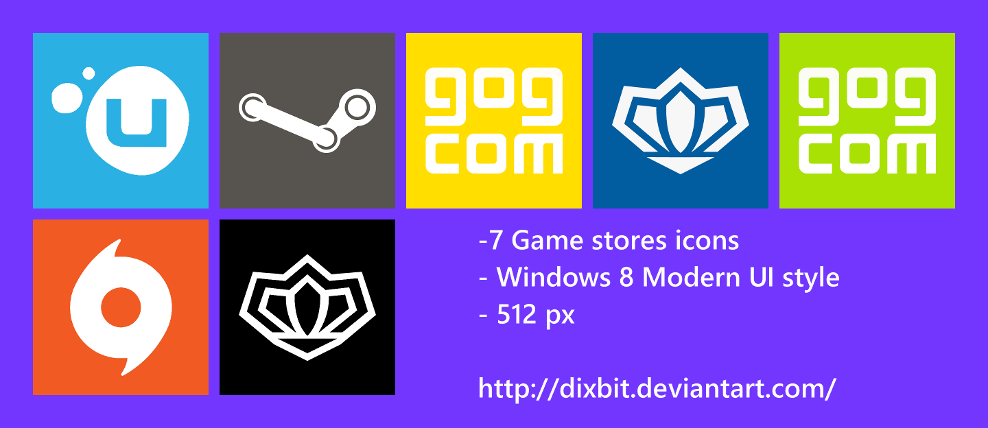 Game Stores Modern UI Icon Pack by Dixbit