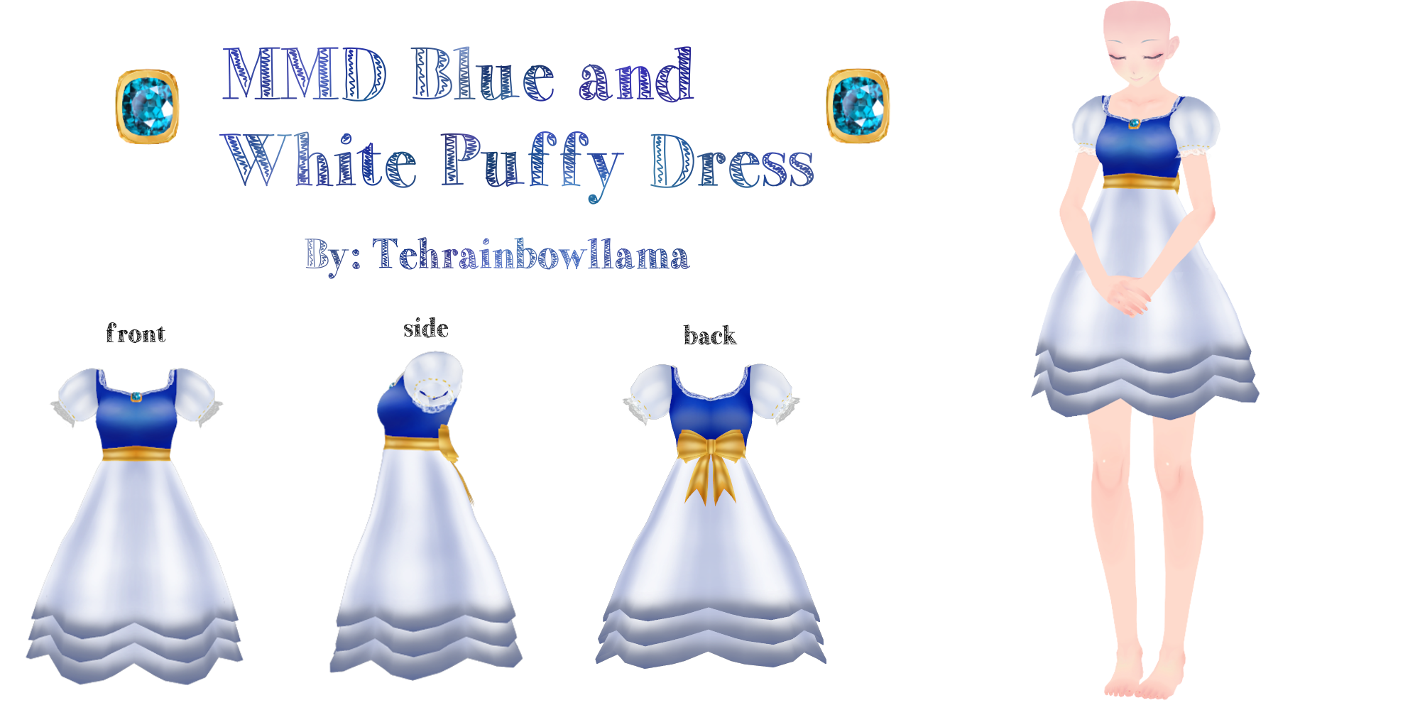 MMD Blue and White Puffy Dress