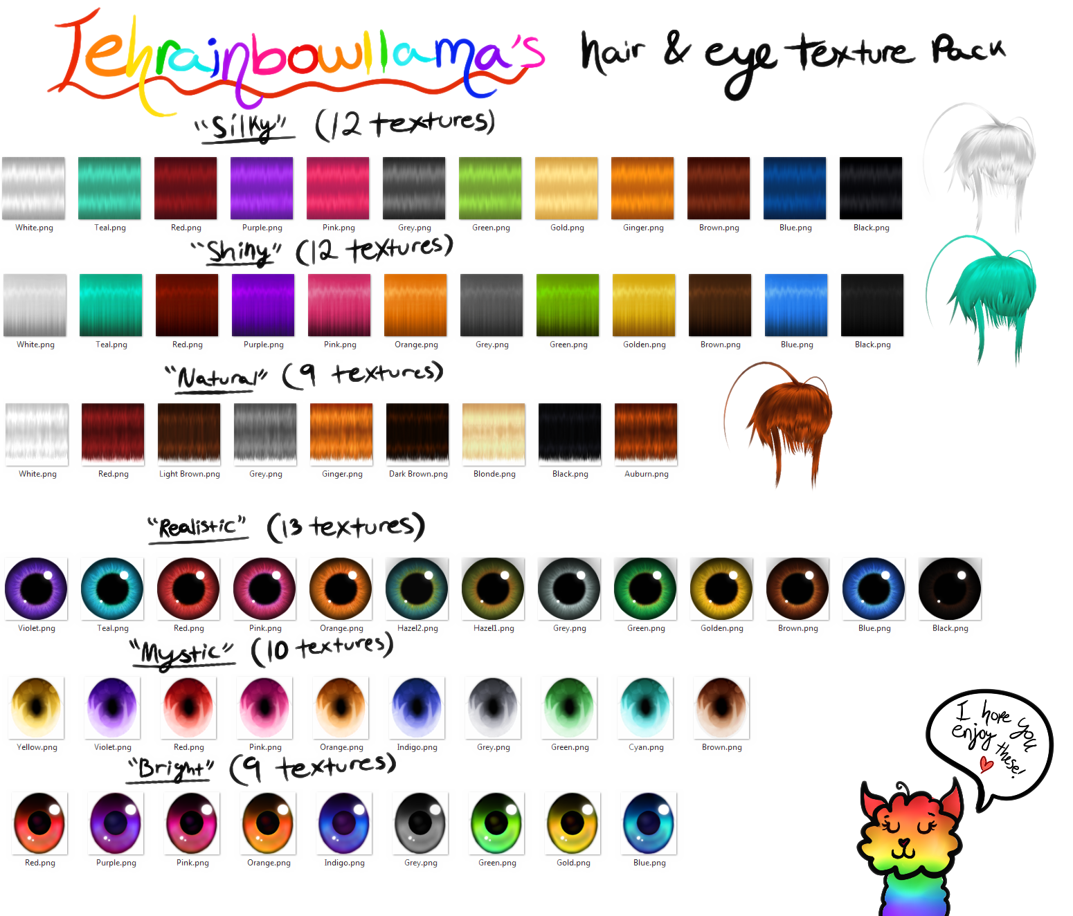 Tehrainbowllama's Hair and Eye Texture Pack