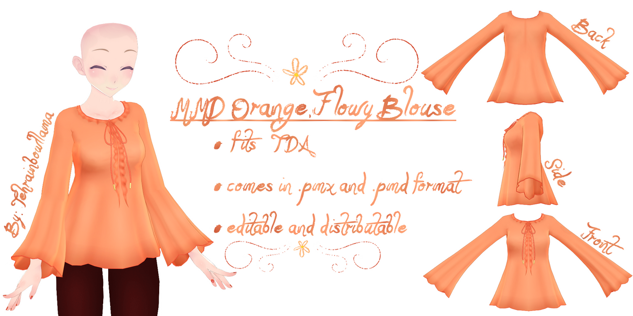 MMD Orange Flowy Blouse by Tehrainbowllama