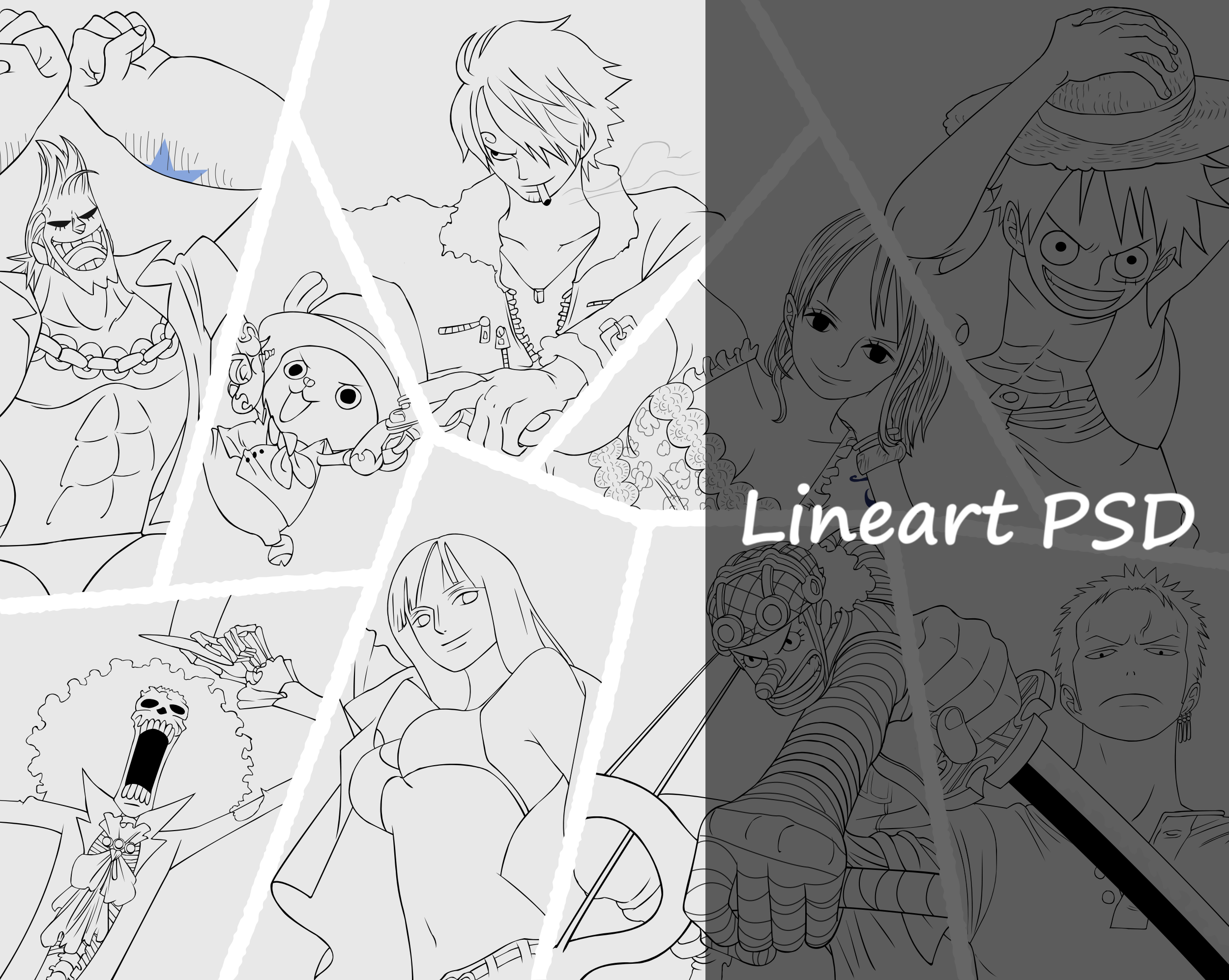 One Piece Artwork : Straw Hat Pirates Lineart [PSD