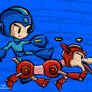 MegaMan and Rush Fighting Boredom at the Office