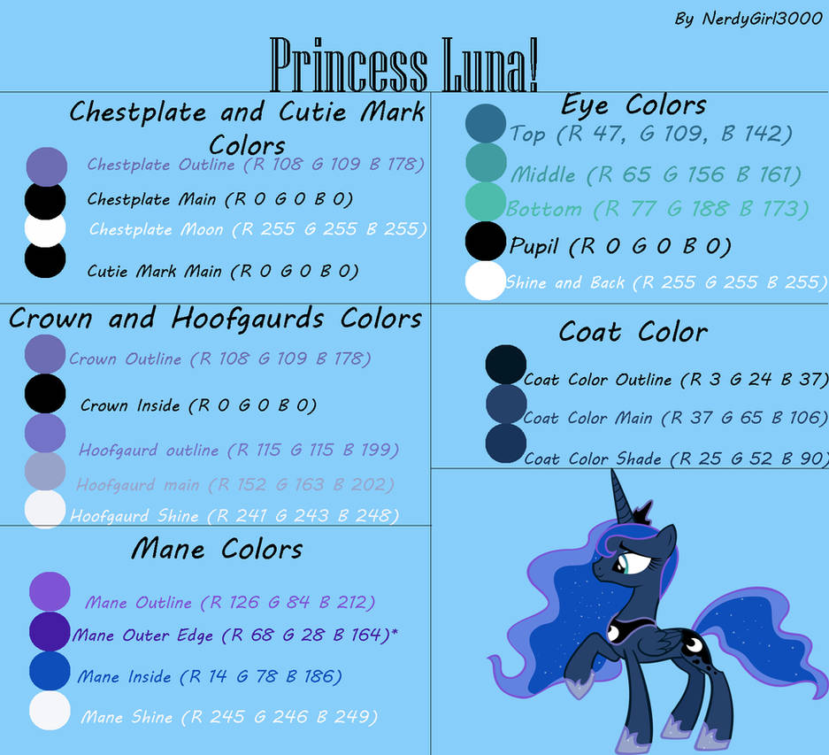 Princess Luna RGB Color Values by xXAsk-MossstarXx on DeviantArt