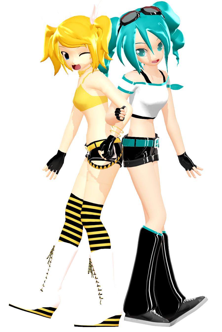 MMD - Summer Rin and Trainer Miku by YellowDesuCake on DeviantArt