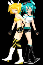 MMD - Summer Rin and Trainer Miku