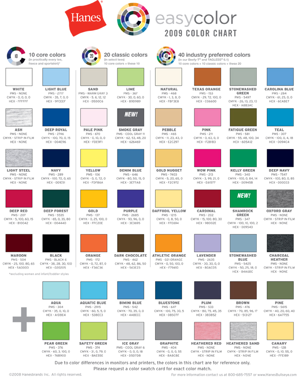 Hanes Color Chart