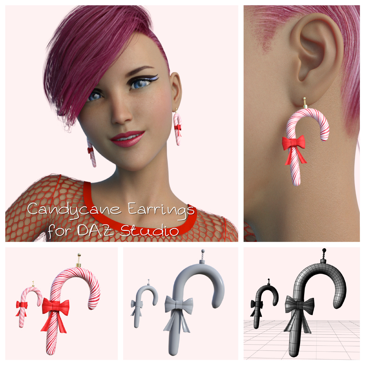 Candycane Earrings for DAZ Studio by BubbleCloud