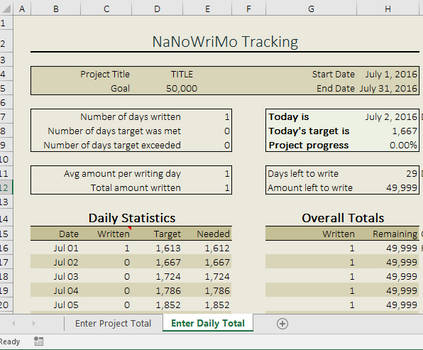 NaNoWriMo Word Count Spreadsheet - Excel