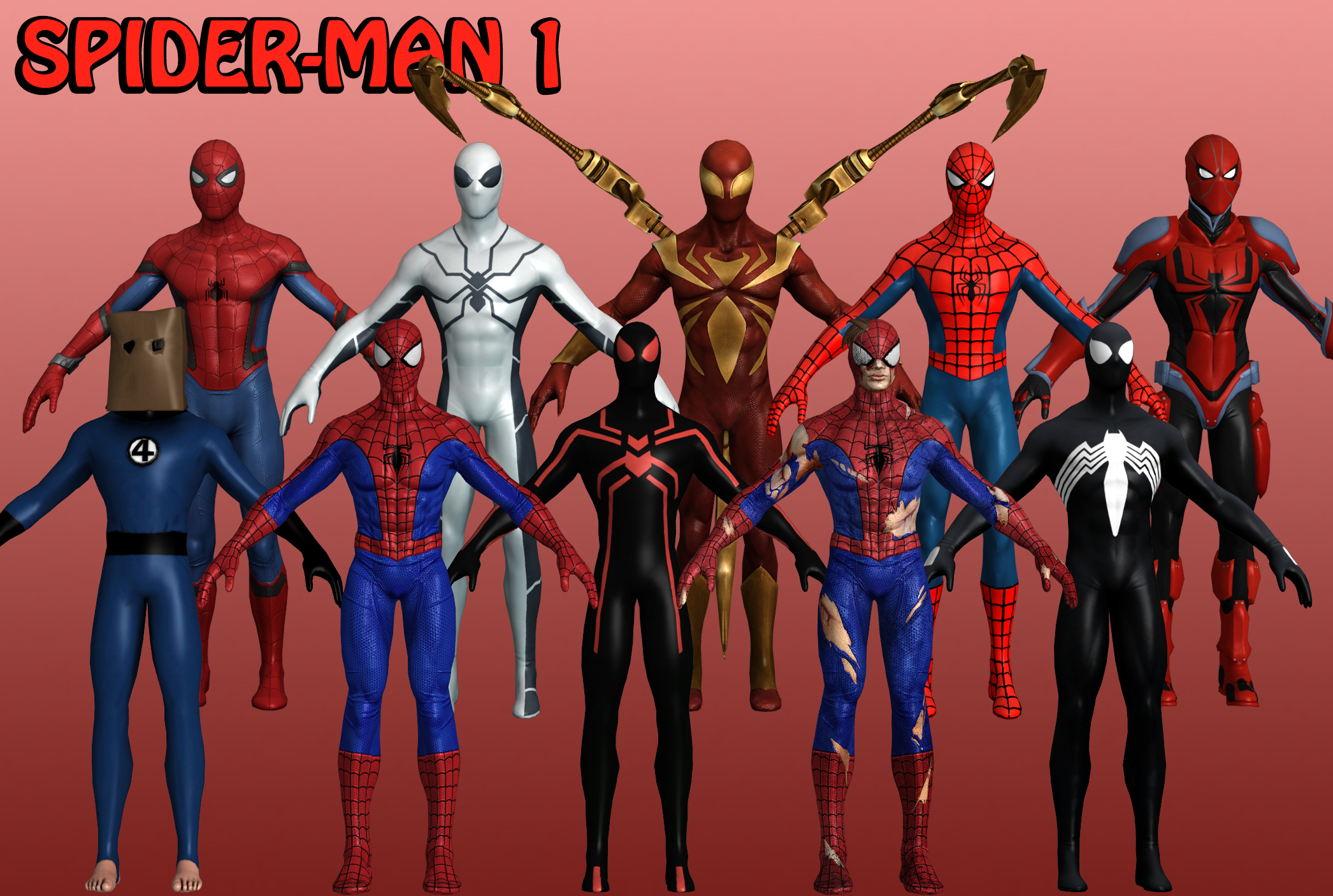 Все версии человека паука. Все виды человека паука. Человек паук разные костюмы. Разные человеки пауки.