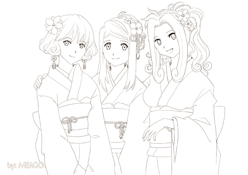 three beauties - lineart