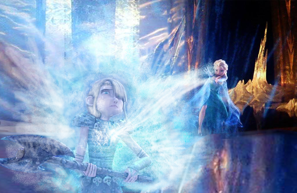 Elsa freezing Astrids heart