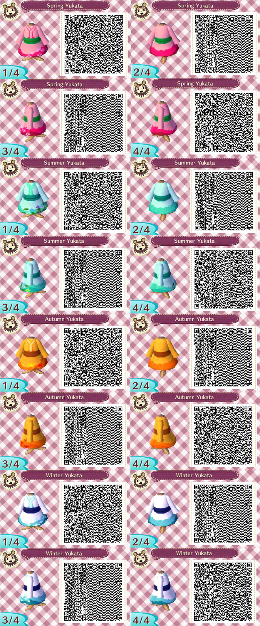 ACNL- Seasonal Yukatas QR Codes