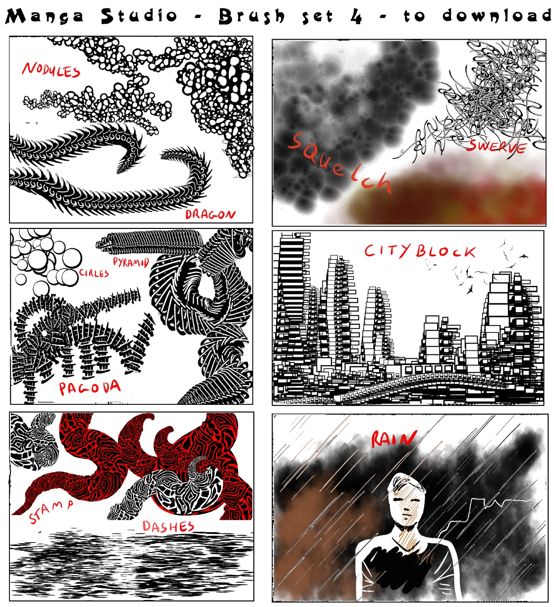 Free Manga Studio Custom Brushes - set 4