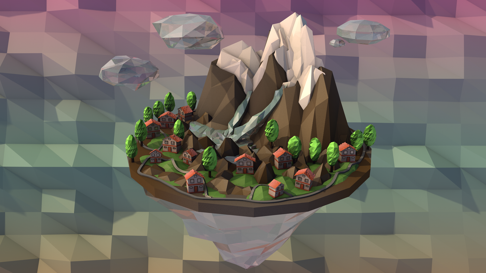 Low-Poly Mountain Island