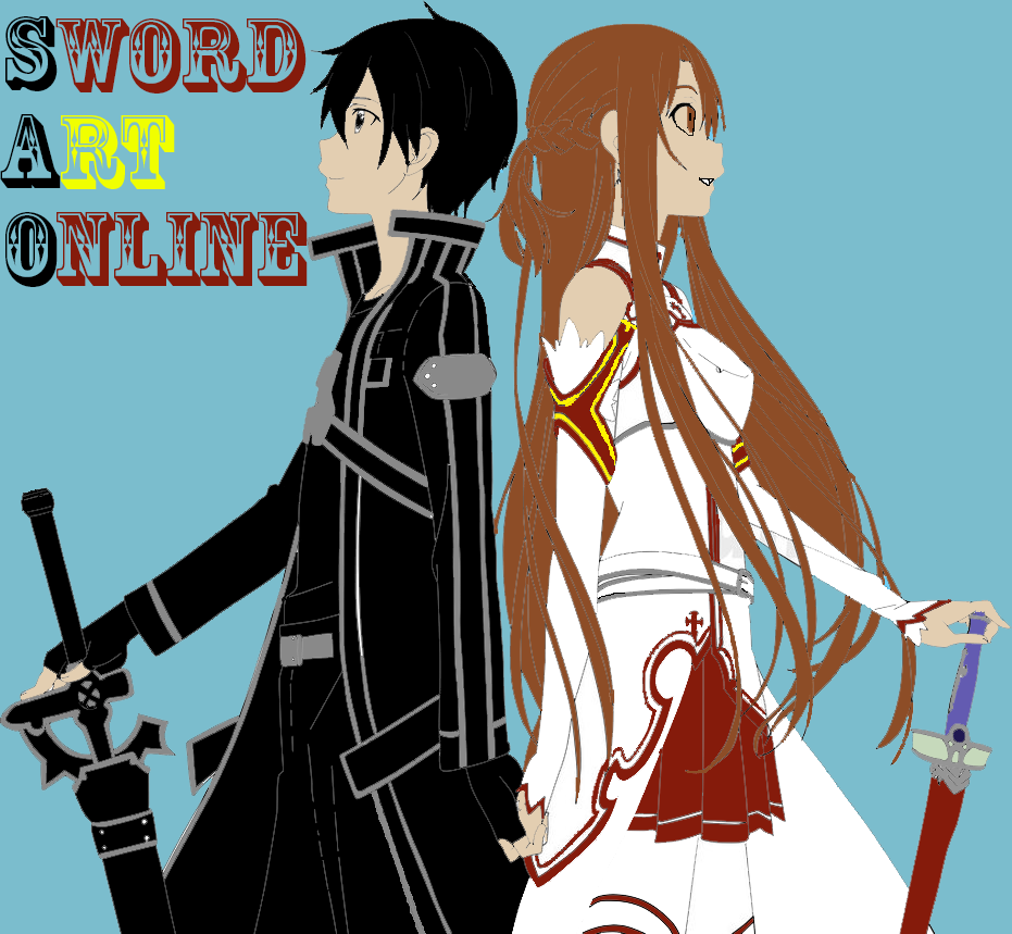 Kirito and  Asuna with a back ground