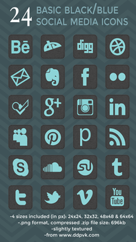 Freebie - Black/Blue Social Media Icon Set