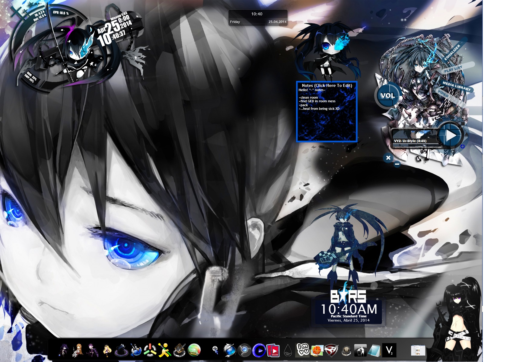 Black rock shooter Desk top theme (free cursor)