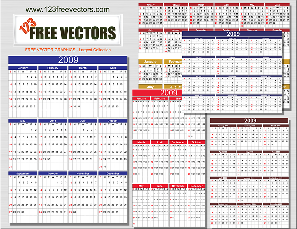 2009 calendar in 6 formats