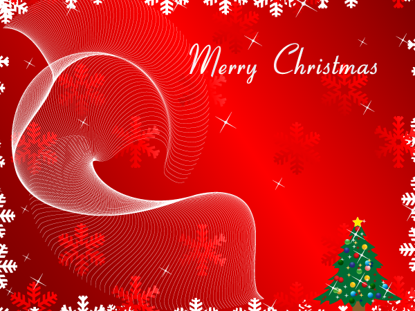 Merry Christmas Greeting Card on Red Background