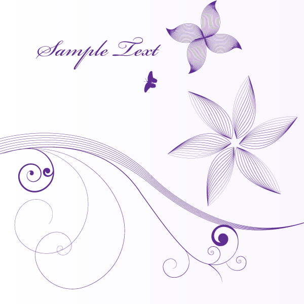 Vector Floral Background with Line Art Flowers