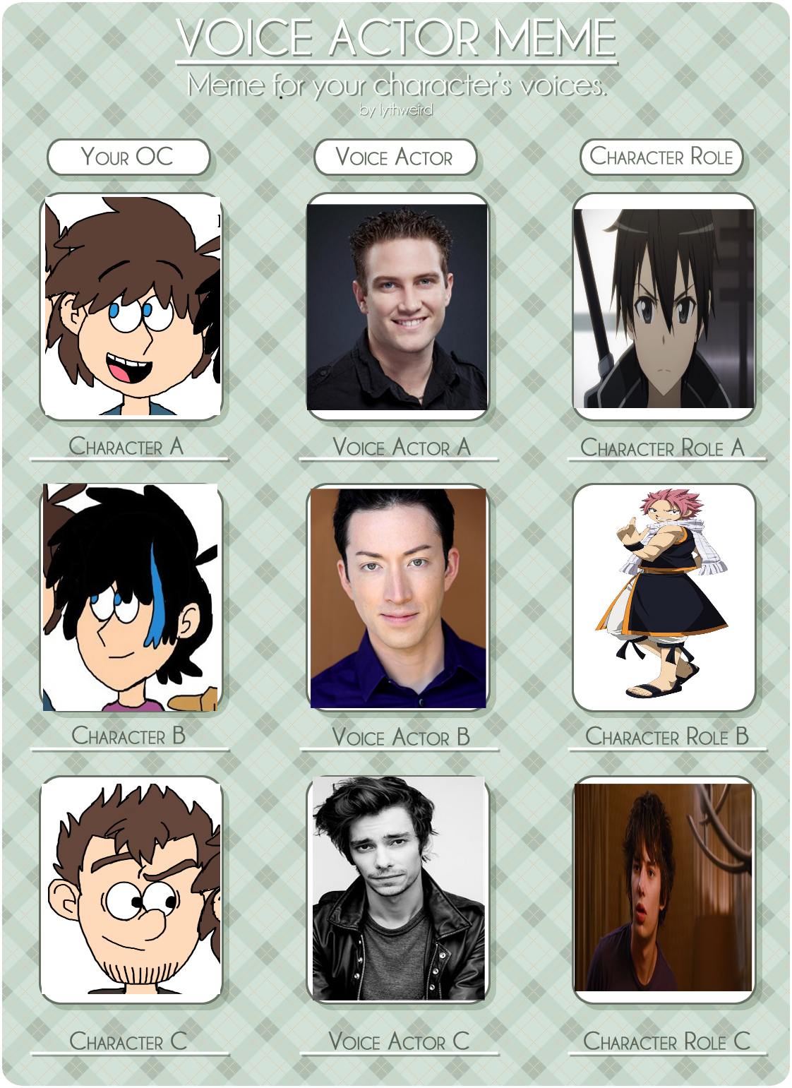 TLH: OC Voice Actors MEME by Yeguscus on DeviantArt